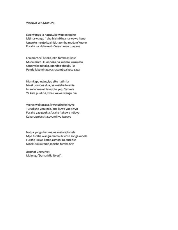 Page 1 – Wangu Wa Moyoni: Shairi Kuhusu Mapenzi – Kenyaplex