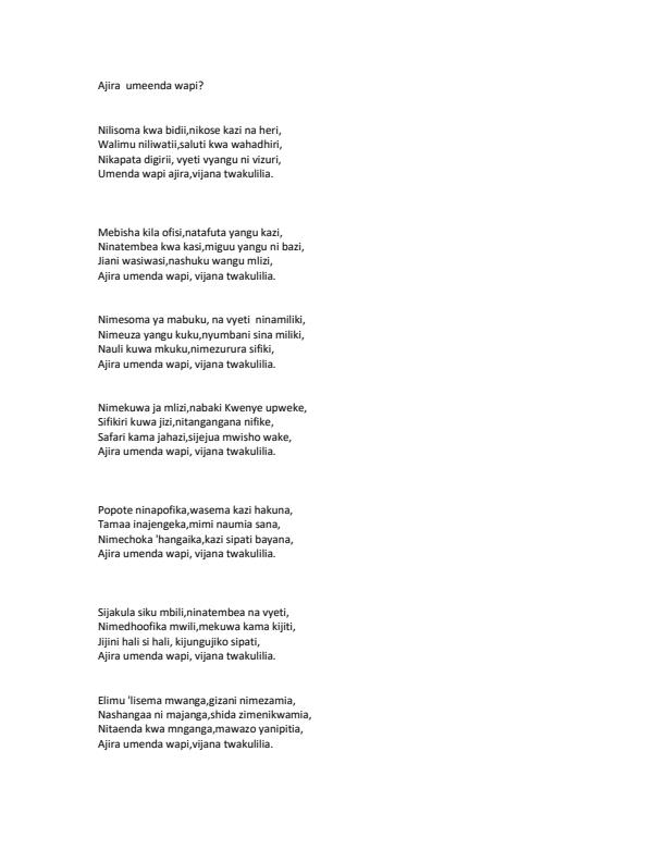 Page 1 – Ajira umeenda wapi? Shairi kuhusu tatizo la ajira kwa wahitimu – Kenyaplex