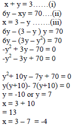 Solve The Following Simultaneous Equations X Y 3 6y Xy 70