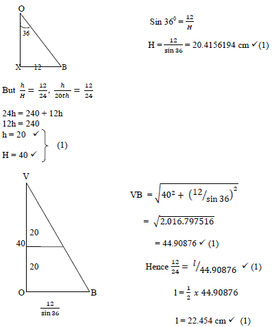 A Frustum With A Regular Pentagonal Base Is Such That Its Top Is Of Side 12cm And Bottom Is Of Side 24cm